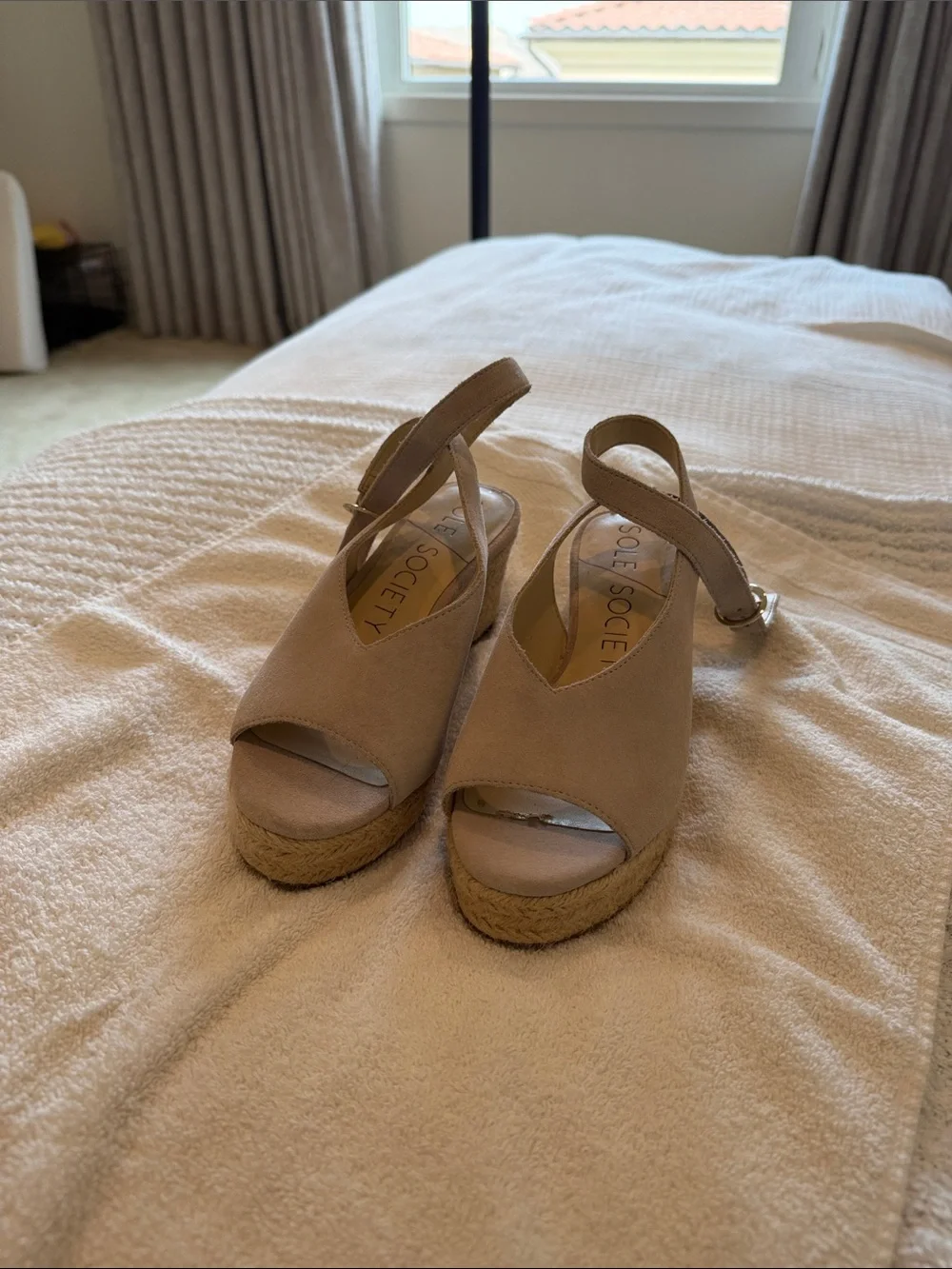 Sole Society Beige Suede Espadrille Wedge Sandals